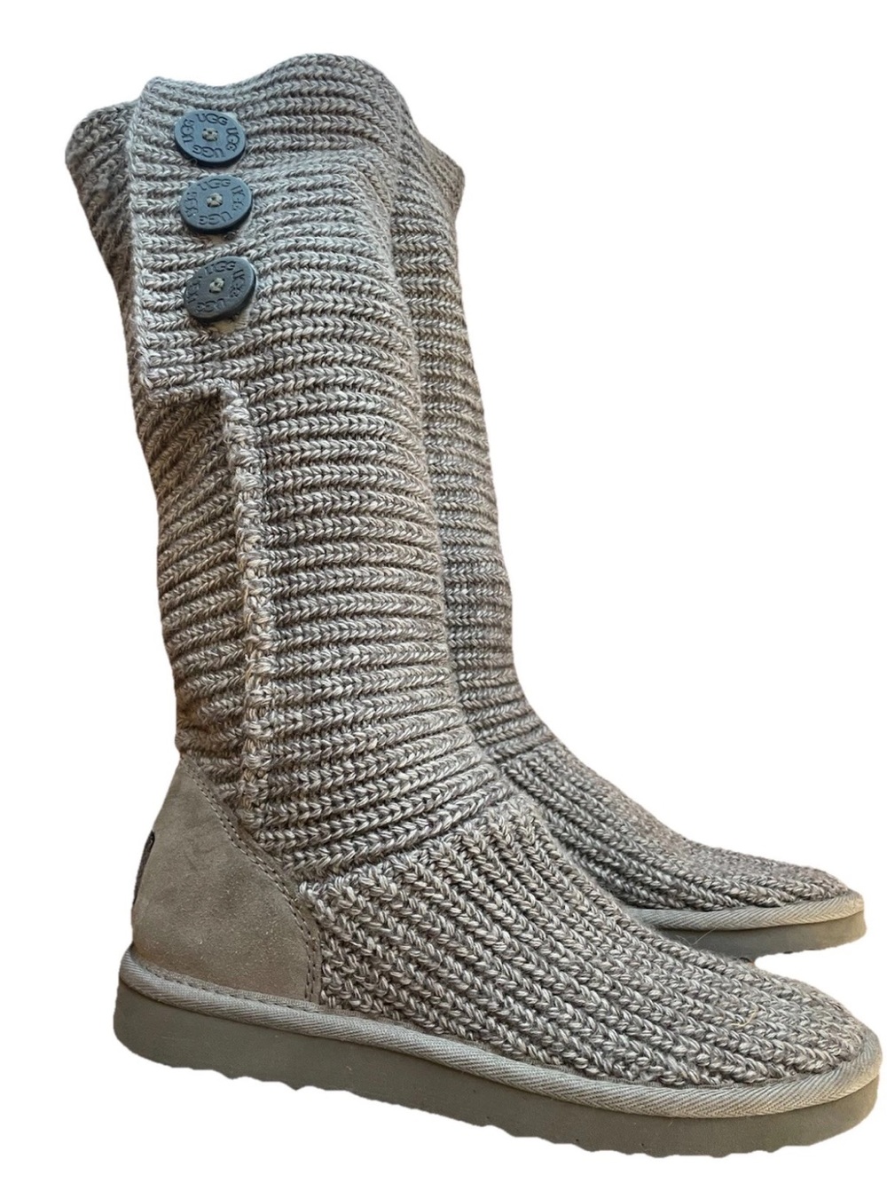 UGG Knit Cardy  Button-Accent Women's Tall Sweater Boots - Gray US 8  Cozy Cabin